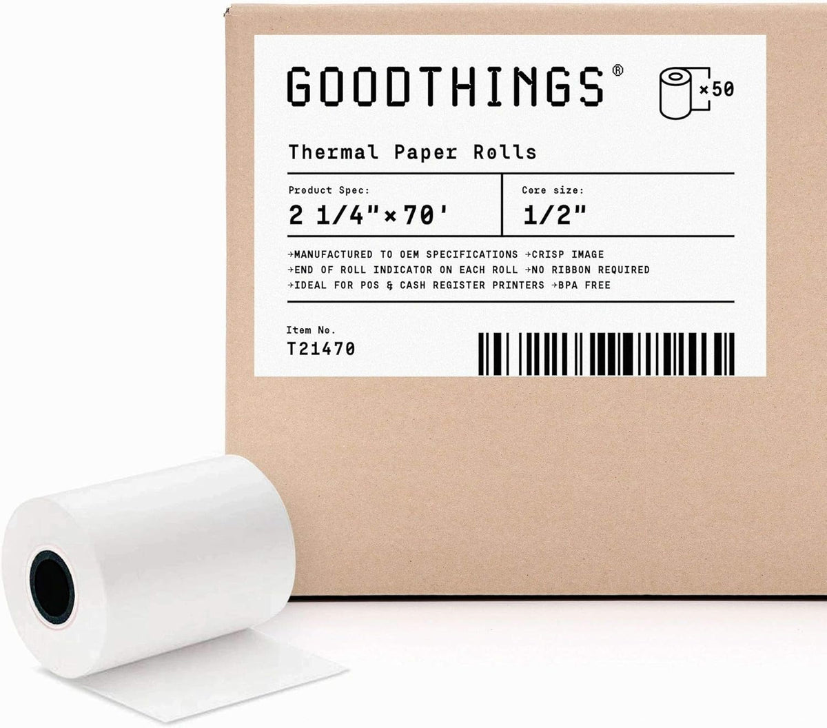3 1/8 X 119' 50 Rolls Thermal POS Receipt Paper Roll BPA Free X230697