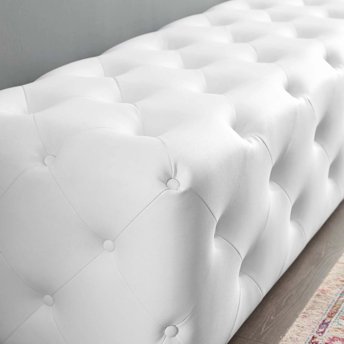 White Faux Leather Tufted Bench M332214