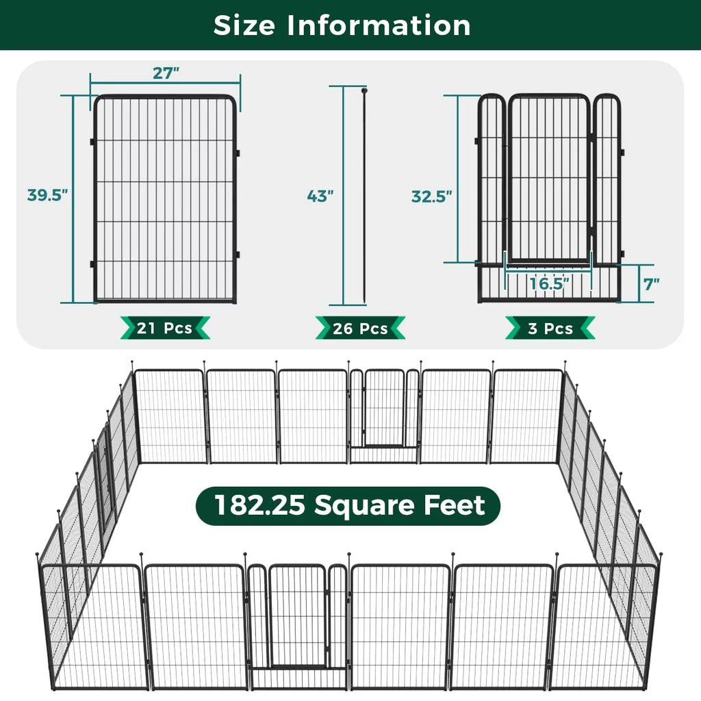 32 Panels 72ft L×40in H Black Metal Garden Fence with 2 Gates Q425