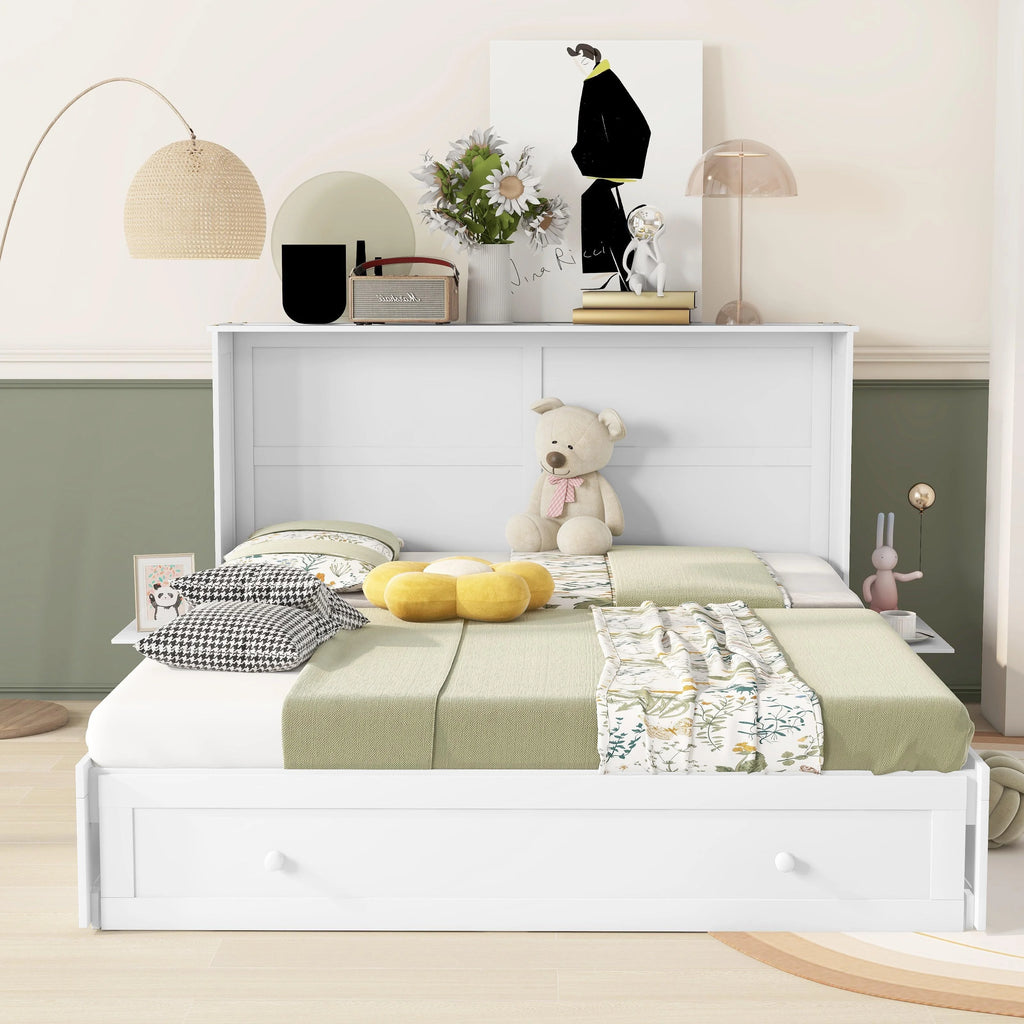White Queen Size Wood Murphy Bed Cabinet with Storage Drawer P632