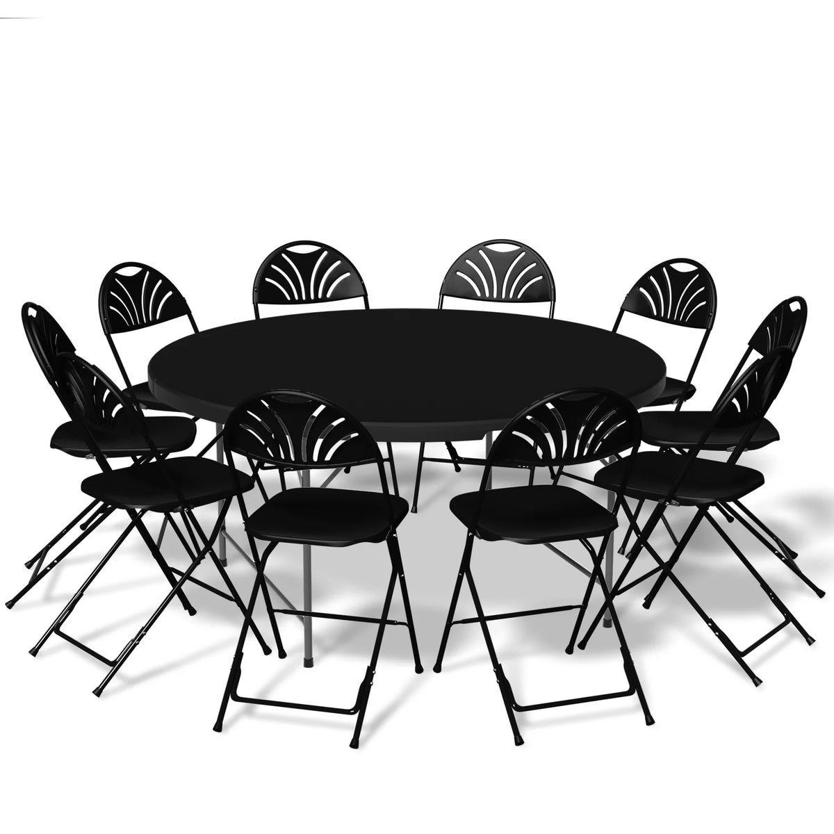 11 Pieces 4.5 Ft Round Foldable Table and Chair Set Black U10094