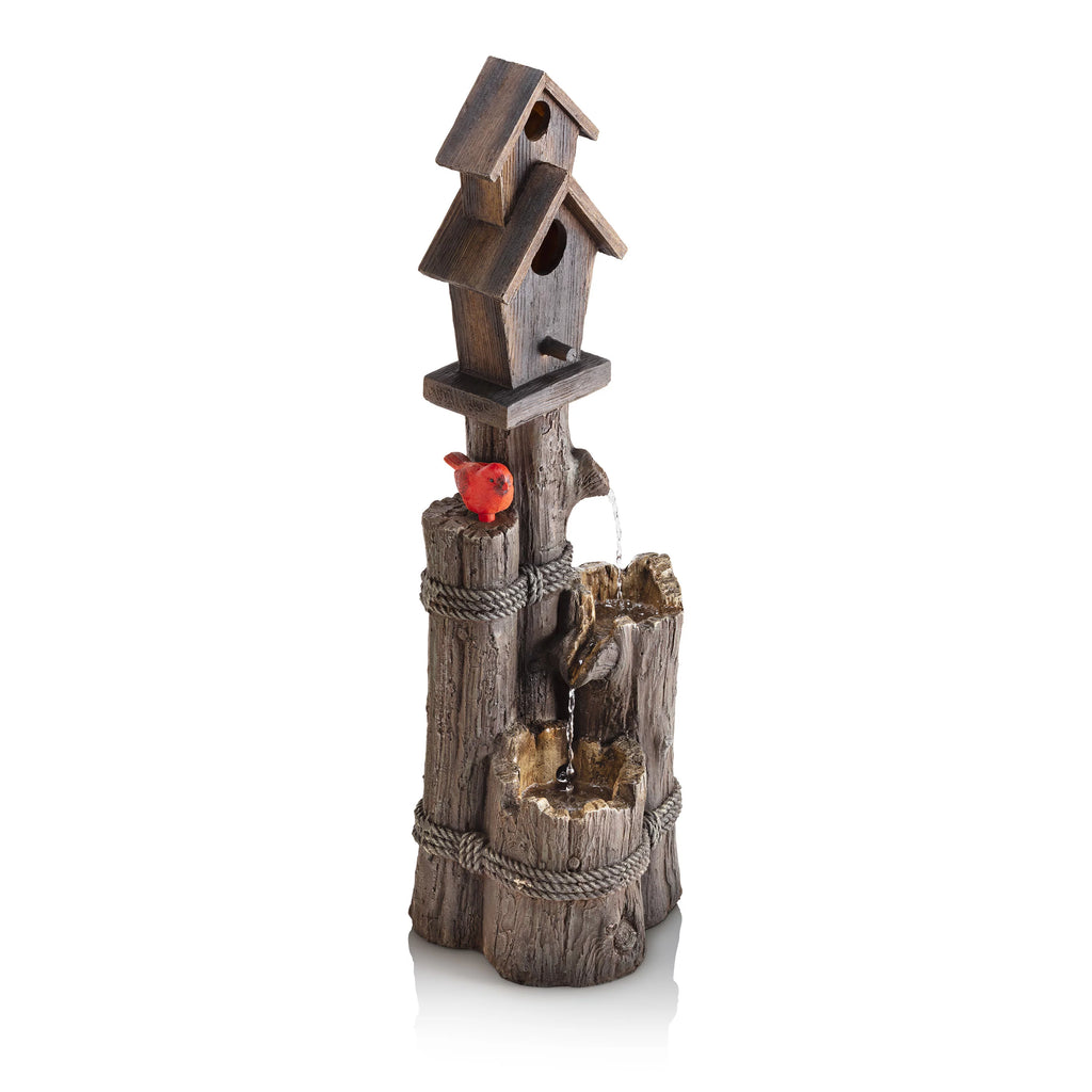 35-Inch Fountain and Birdhouse with Cardinal Figurine C84782