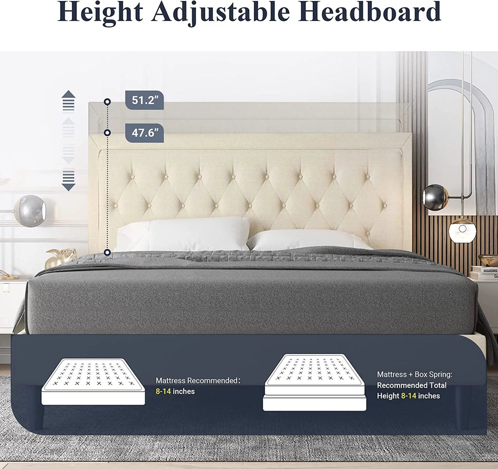 Queen Size Upholstered Platform Bed with Adjustable Headboard D391090