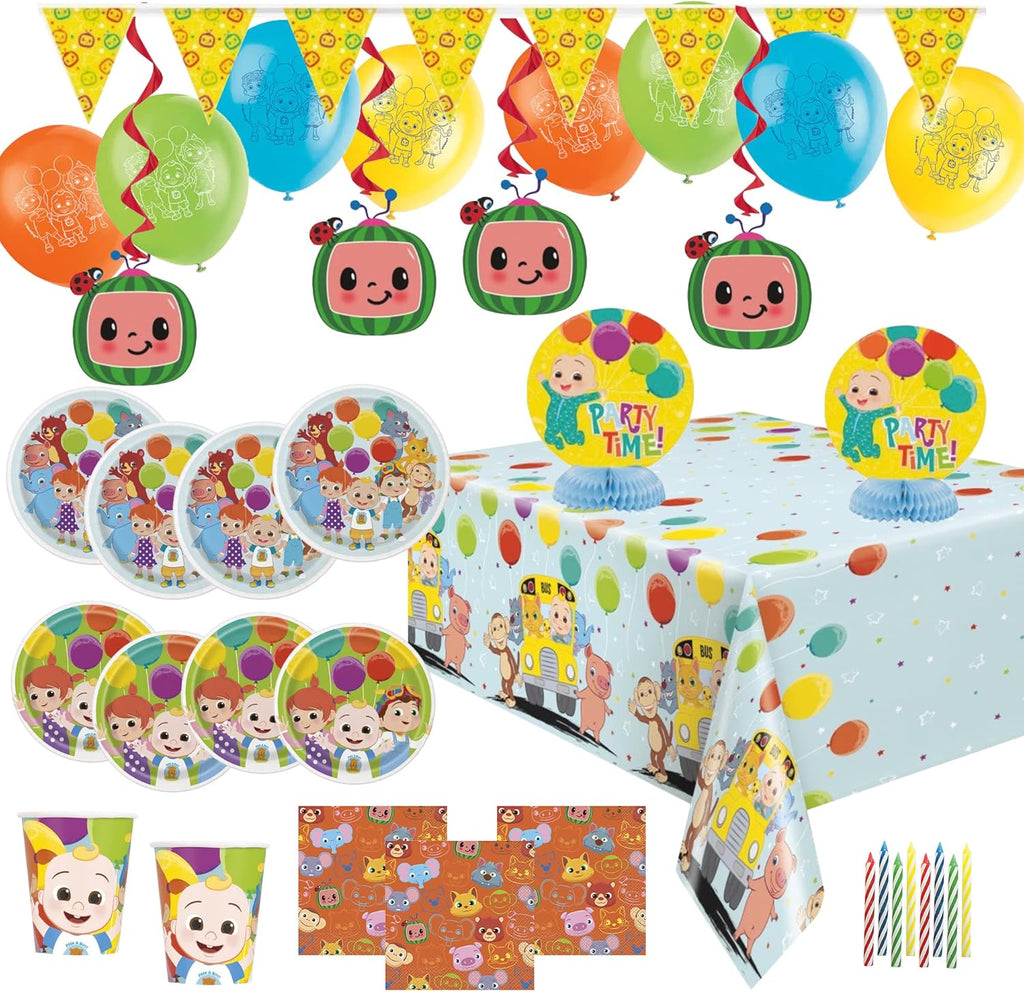 Birthday Party Supplies Decoration Kit with Balloons, Tablecloth, Plates, Napkins, Candles Serves 16 Q970