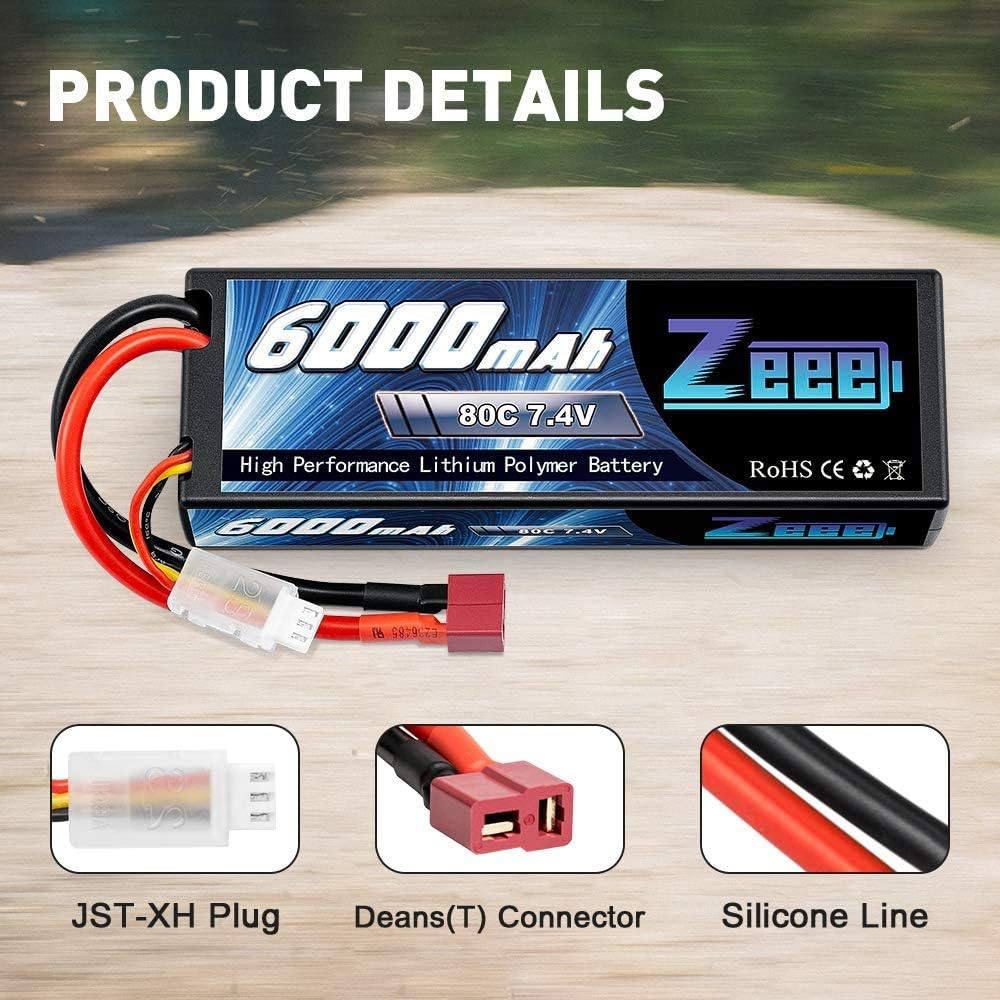 6000mAh 80C 2S 7.4V Hardcase Lipo Battery with Deans Connector (2 Pack) R573415