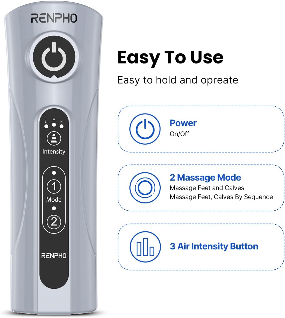 Leg Massager with Handheld Controller 3 Intensity 2 Modes Y67372