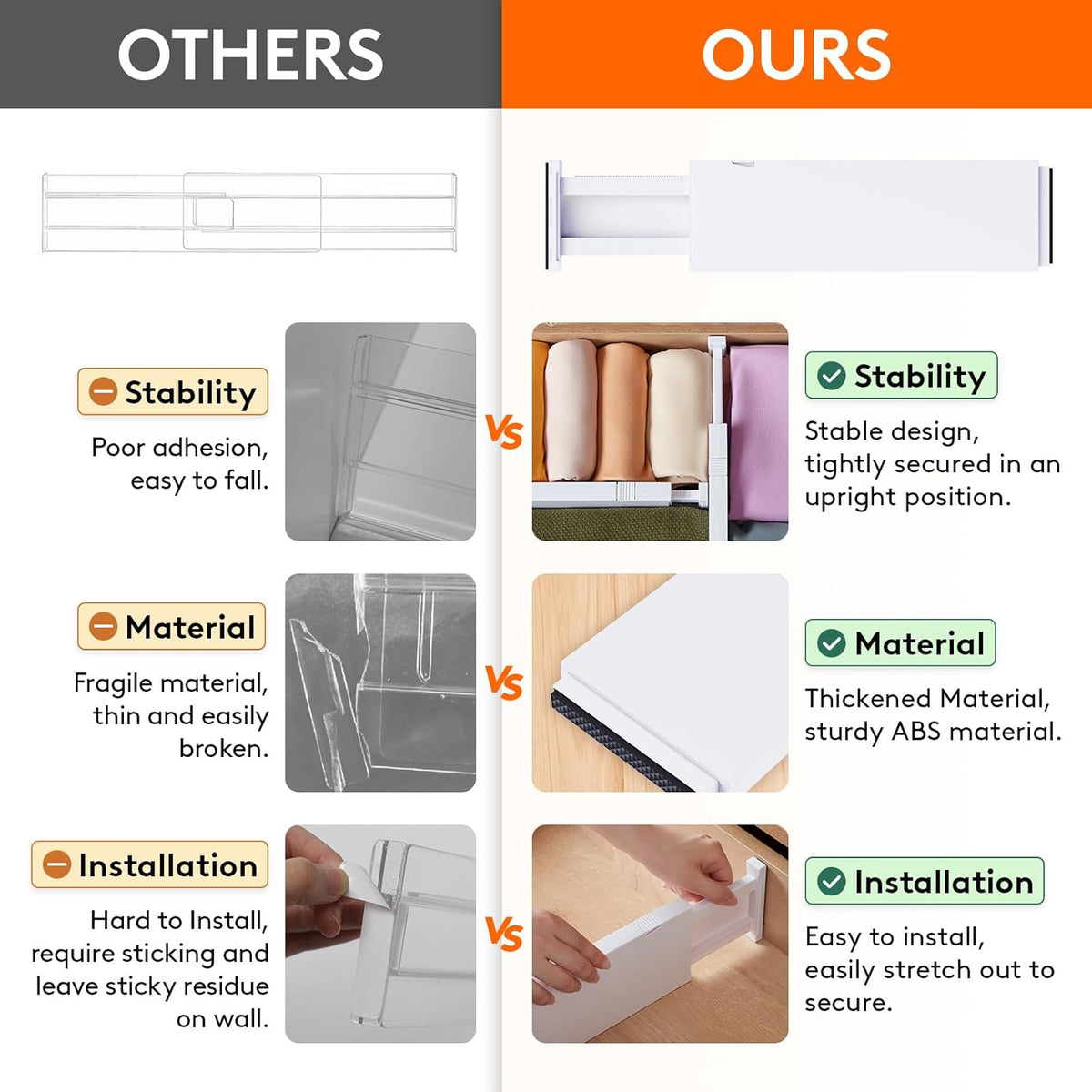 5 Pack Plastic Adjustable Drawer Dividers Z5929