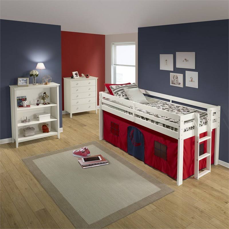 White Twin Junior Loft Bed with Playhouse Tent C492