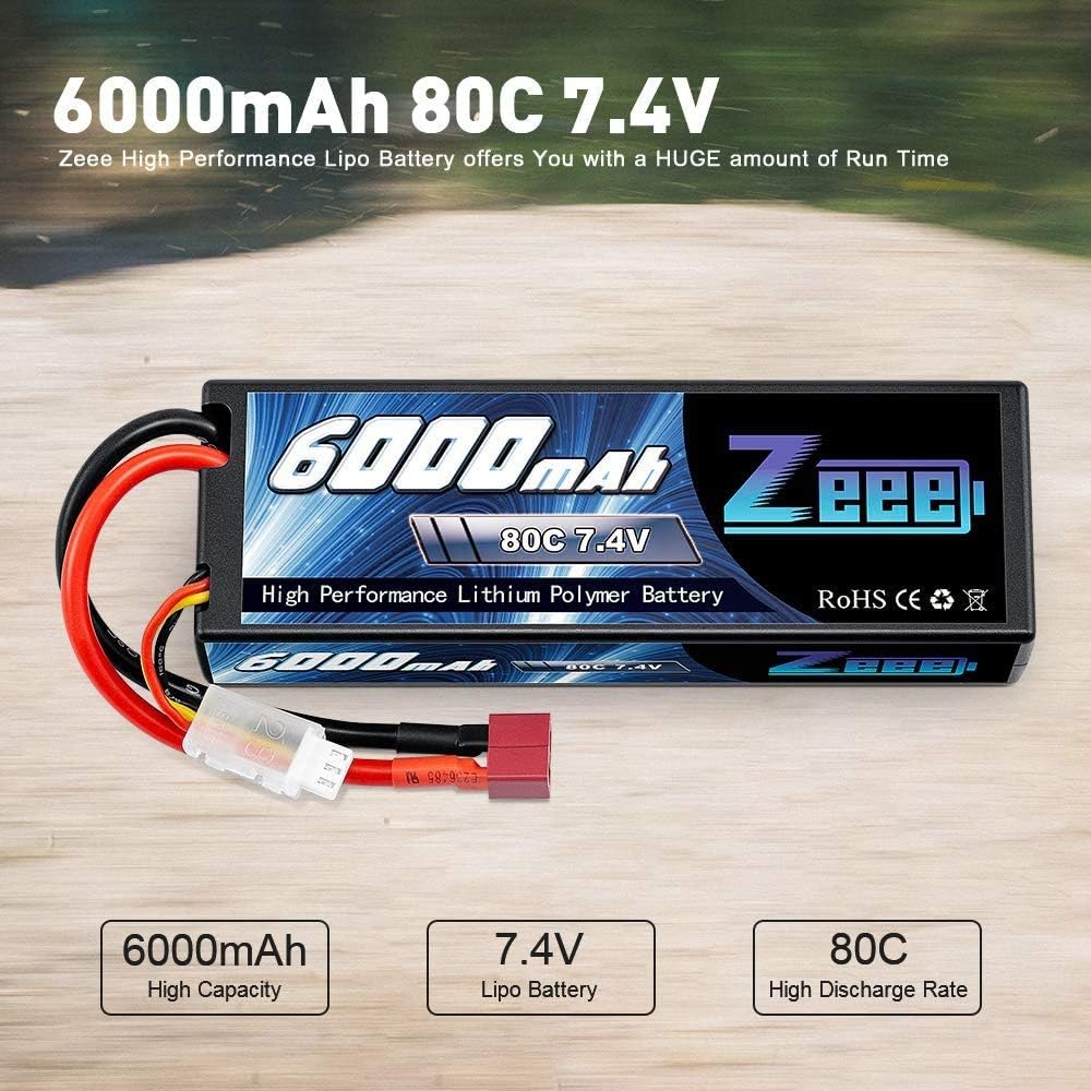 6000mAh 80C 2S 7.4V Hardcase Lipo Battery with Deans Connector (2 Pack) R573415