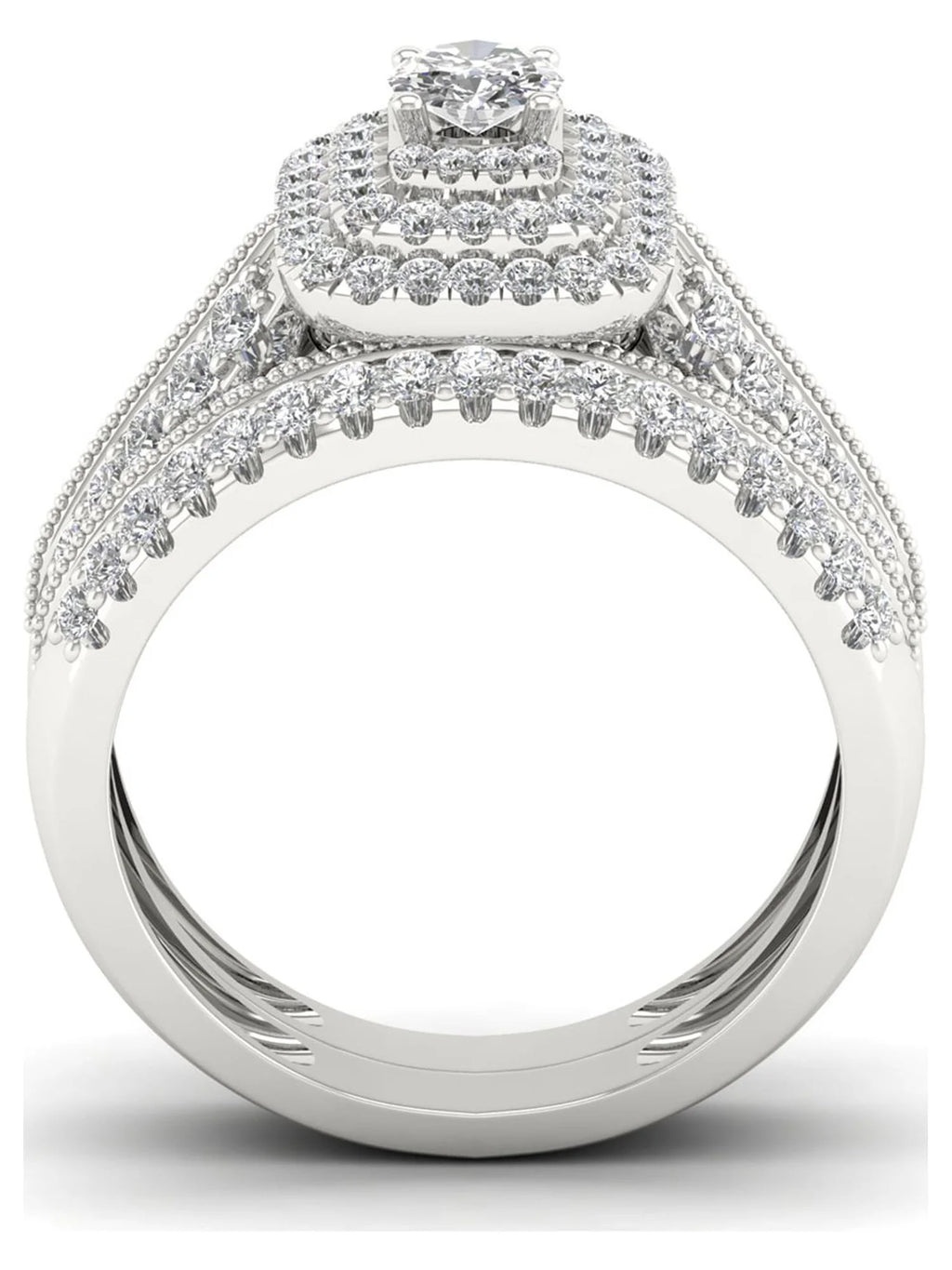 1ct Diamond 14K White Gold Halo Engagement Ring Set M613