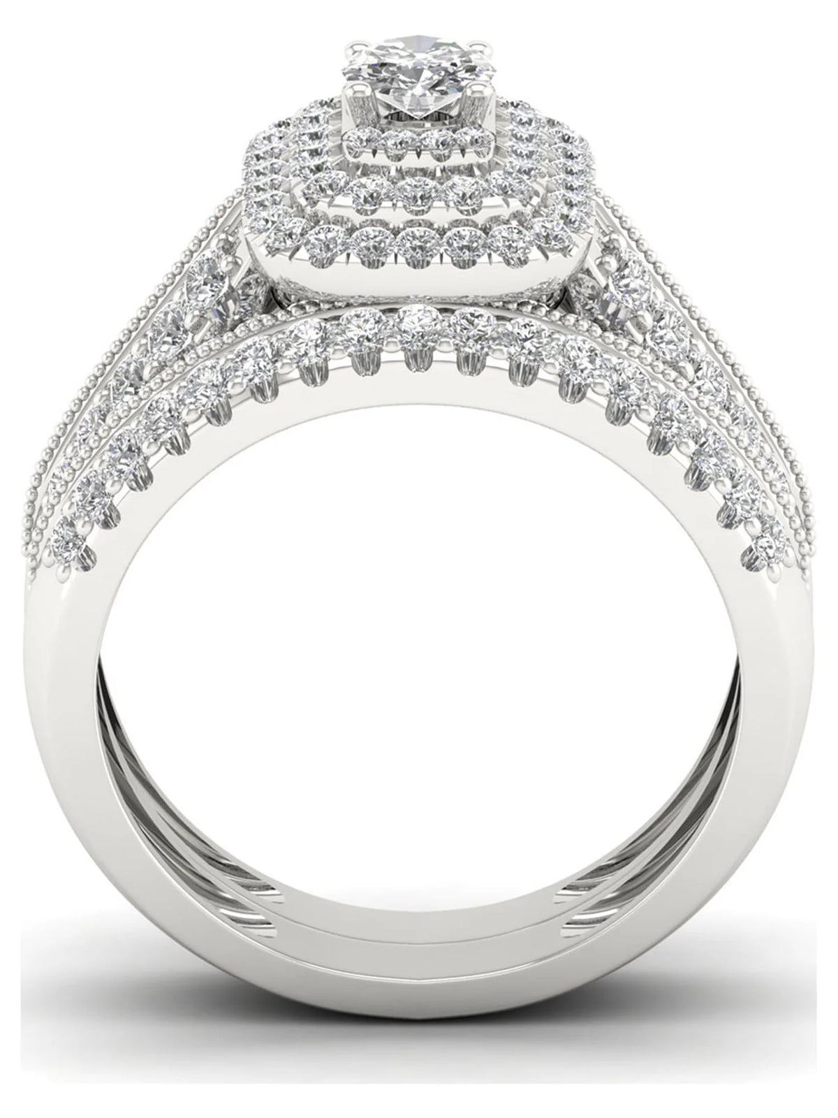 1ct Diamond 14K White Gold Halo Engagement Ring Set M613
