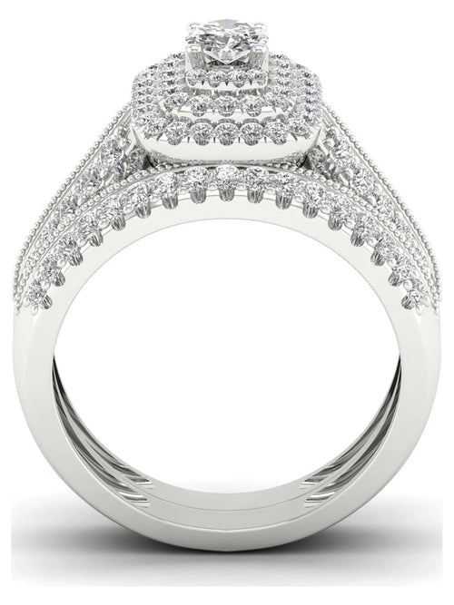1ct Diamond 14K White Gold Halo Engagement Ring Set M613