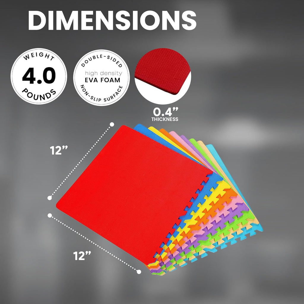 0.4 Inch Thick Non Slip Interlocking EVA Foam Floor Mat Set, 36 Square Feet C60749
