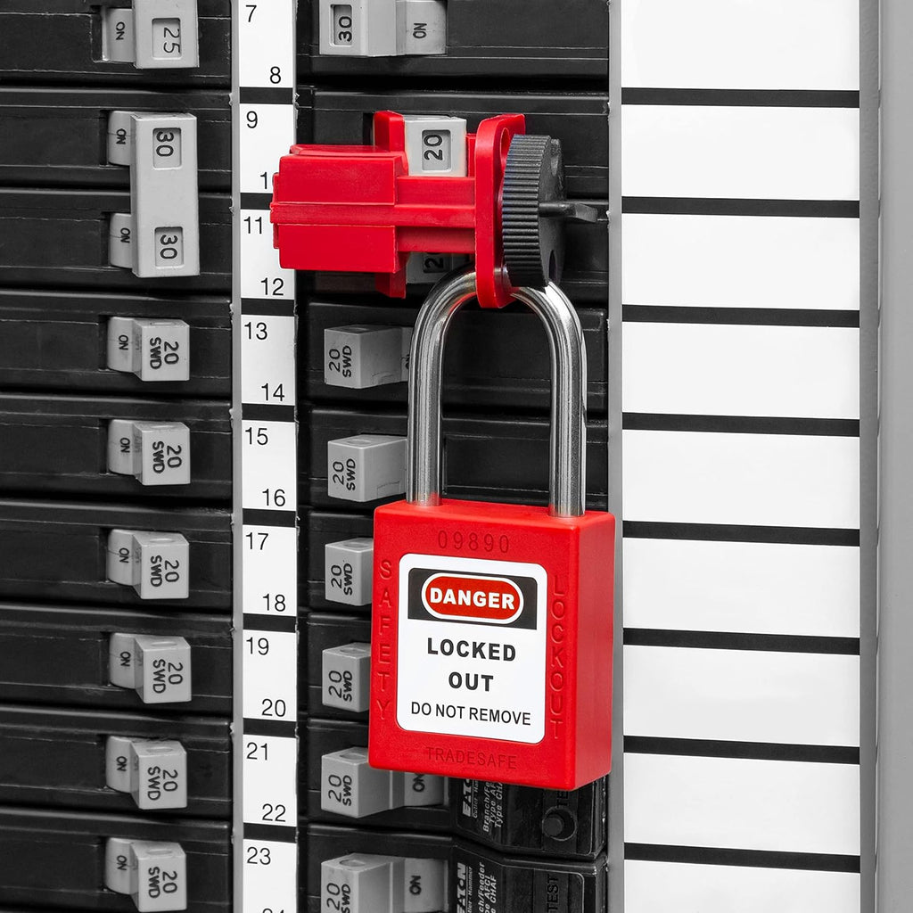 Breaker Lockout Tagout Kit with Red Safety Padlocks, Hasps and Tags I503