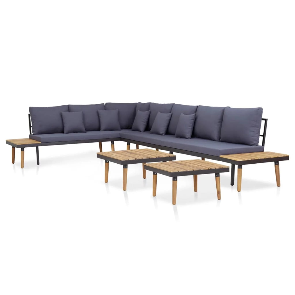 Dark Gray 7-Seater Acacia Wood Sofa with Coffee Table N5736