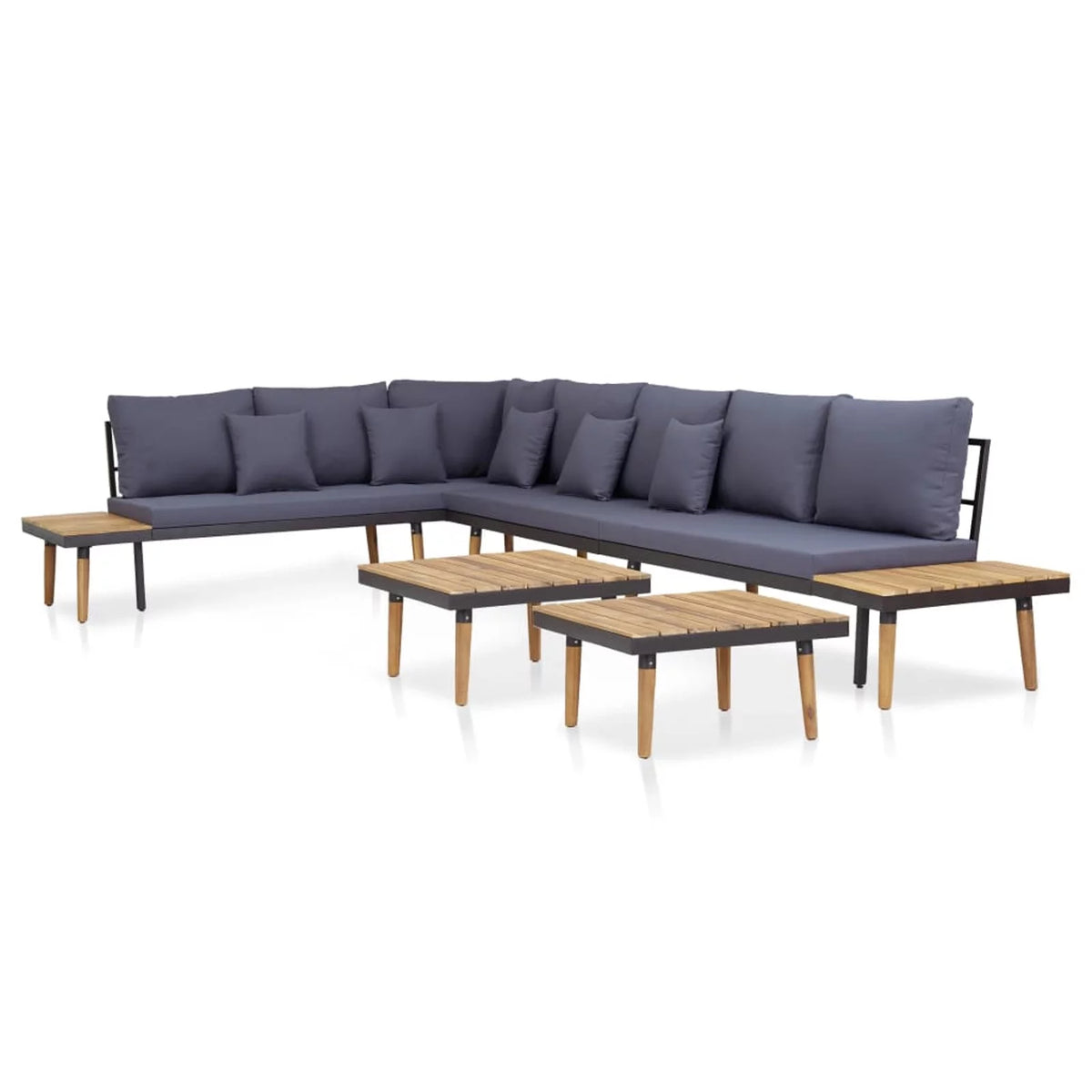 Dark Gray 7-Seater Acacia Wood Sofa with Coffee Table N5736