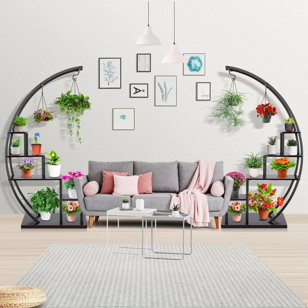 5 Tier Half Moon Shape Plant Stand with Hanging Hook V944822