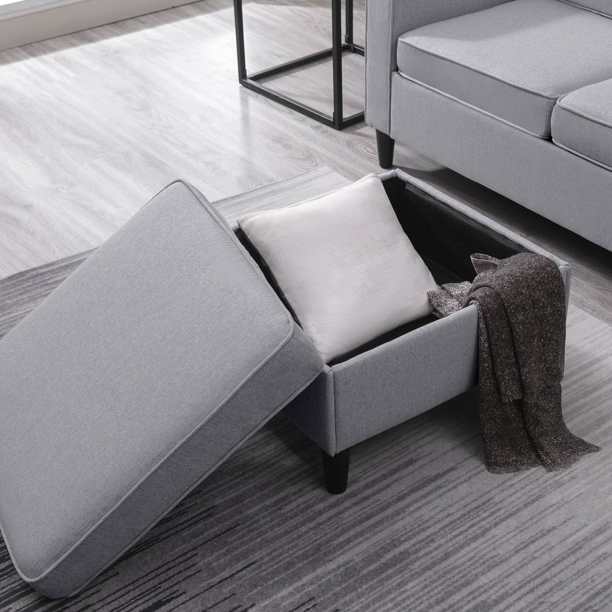 Light Gray 3 Pcs Convertible Sectional Sofa with Storage Ottoman W460