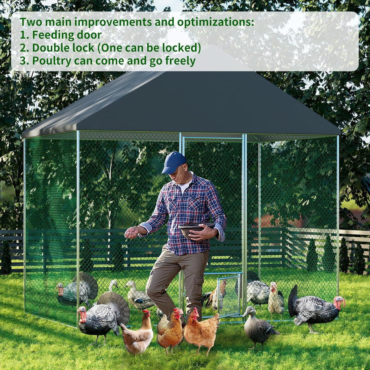 Large Chicken Coop Run Outdoor with Waterproof Anti-Ultraviolet Cover U395993