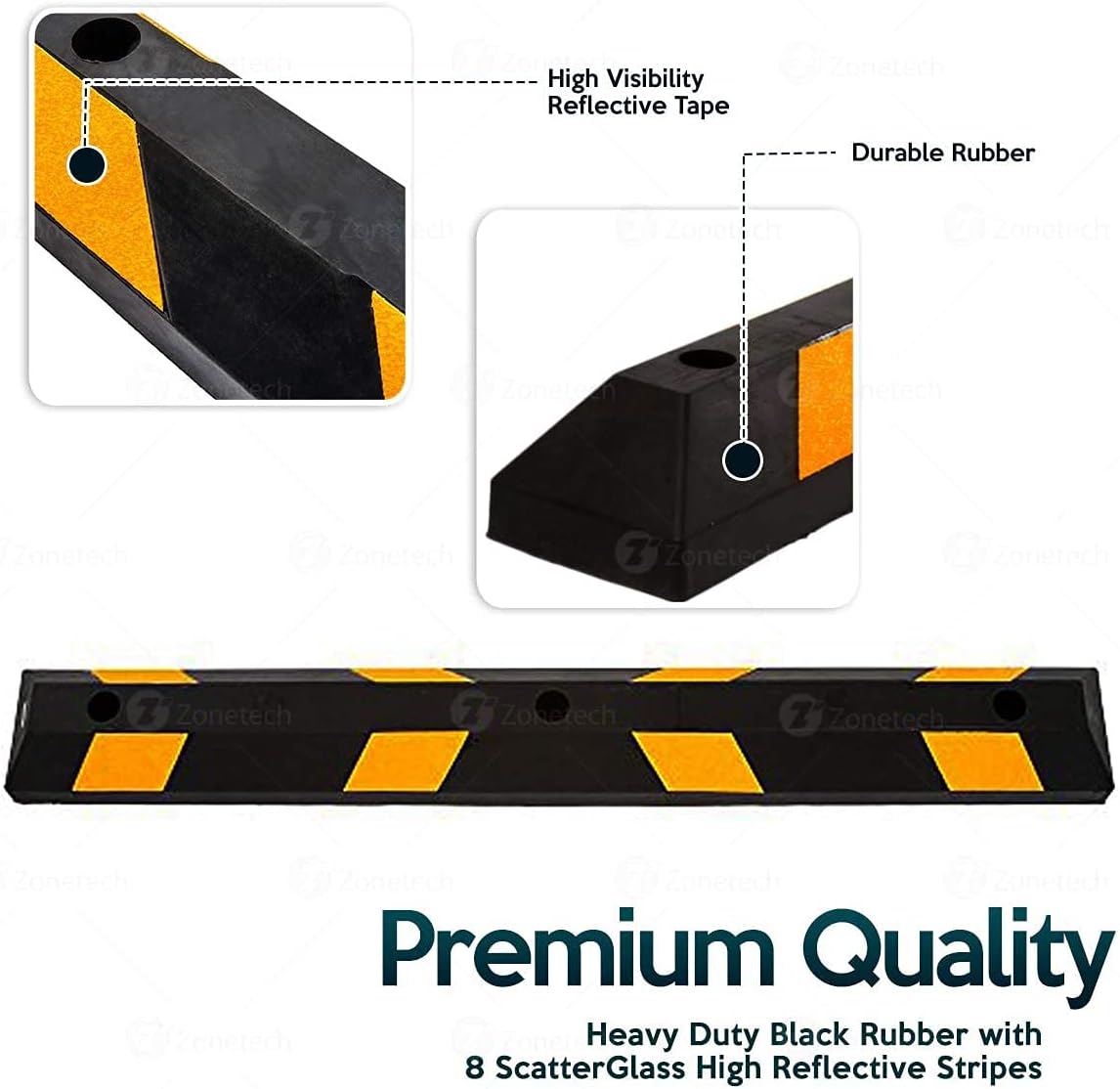 2 Pc Heavy Duty Rubber Parking Curb with Yellow Reflective Tape M26753