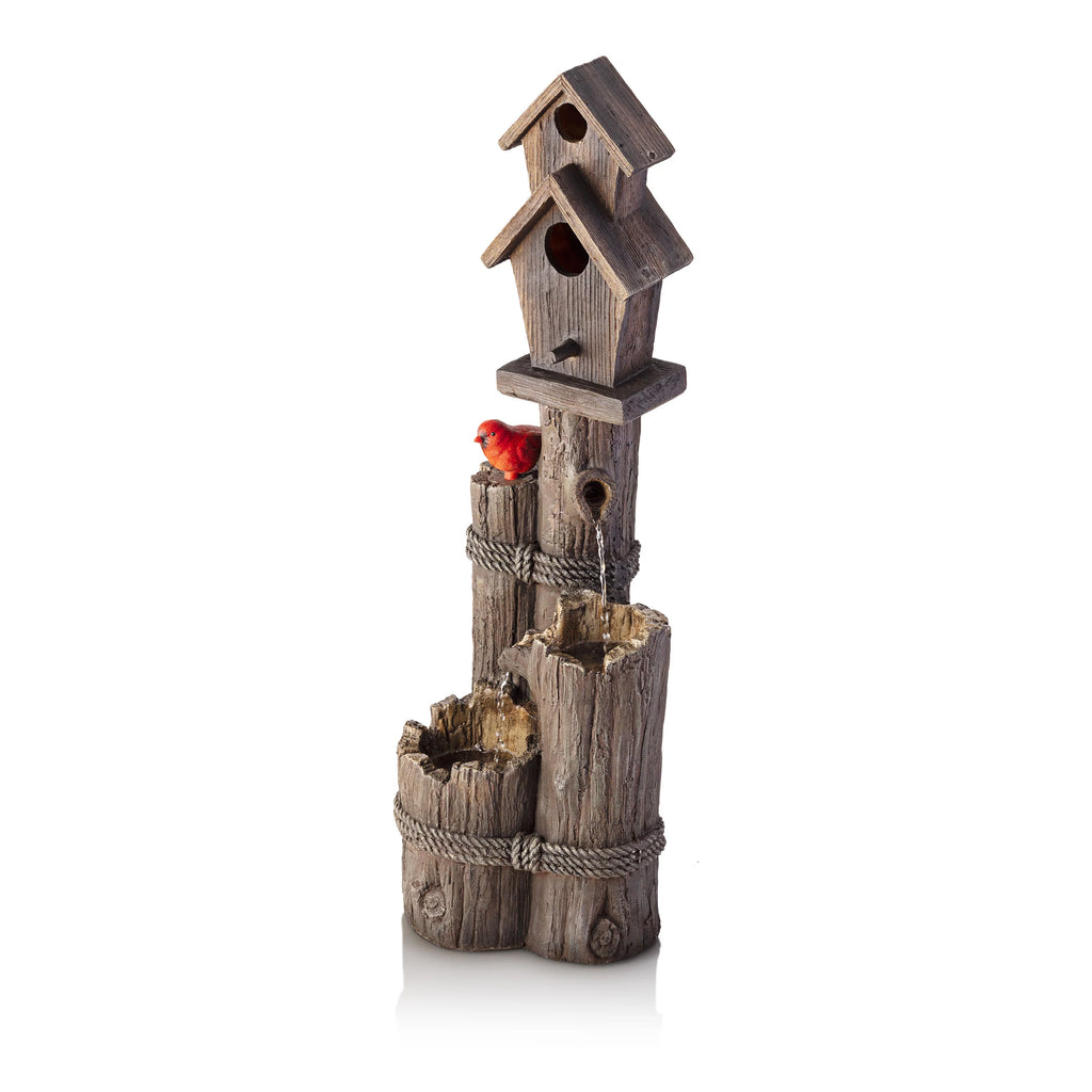 35-Inch Fountain and Birdhouse with Cardinal Figurine C84782