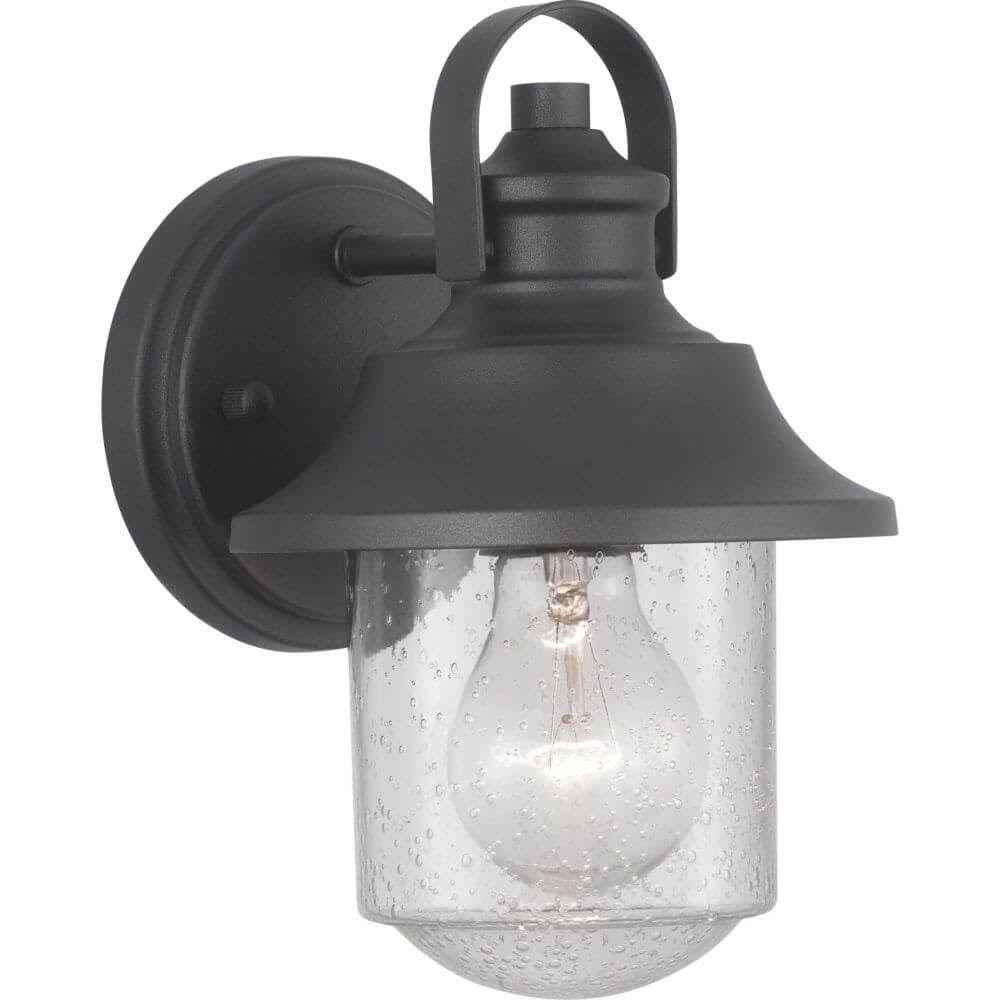 Black 9 inch Outdoor Wall Lantern with Clear Seeded Glass K104693