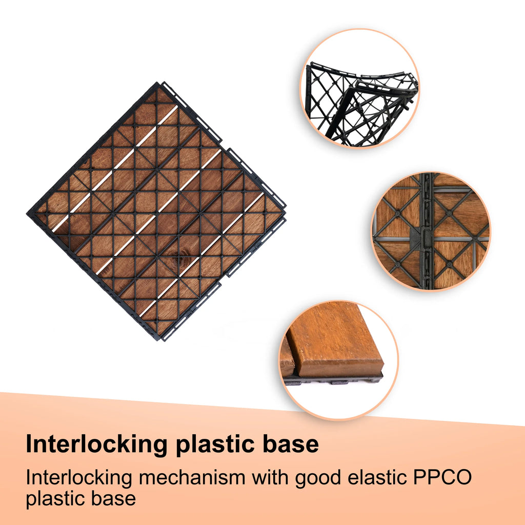Pack of 20 12"x12" Interlocking Acacia Wood Deck Tiles N3732