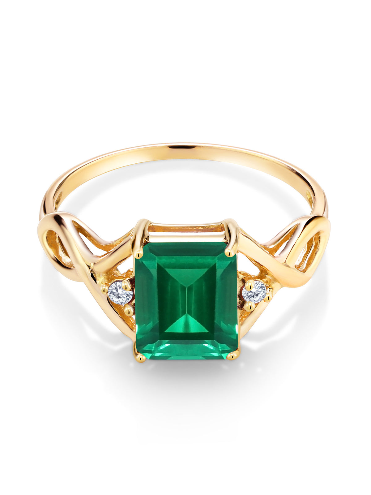 18K Yellow Gold Plated Silver Green Simulated Emerald and White Lab Grown Diamond Ring (2.03 Cttw) C551