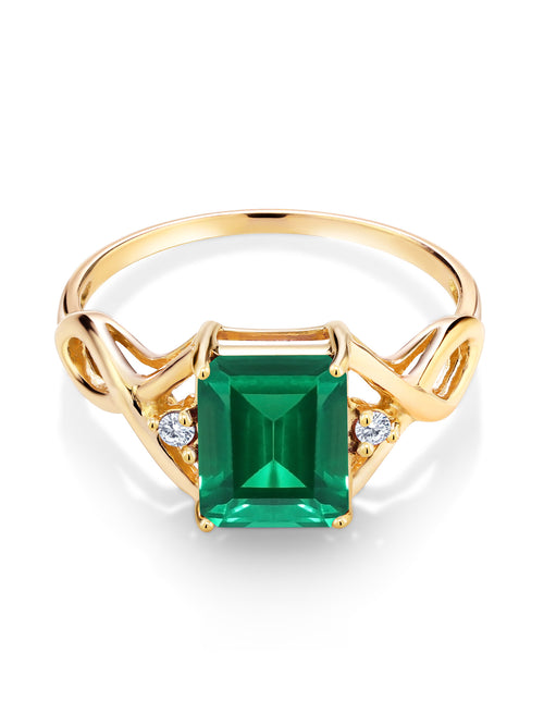 18K Yellow Gold Plated Silver Green Simulated Emerald and White Lab Grown Diamond Ring (2.03 Cttw) C551