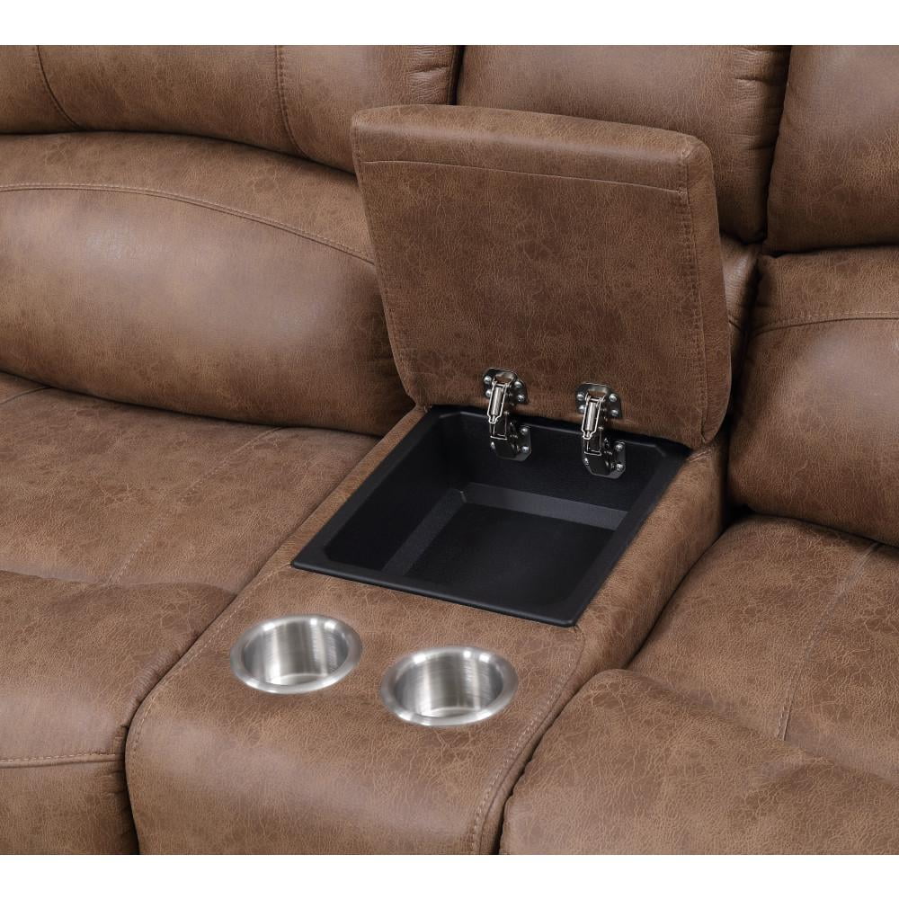 Weathered Brown Reclining Loveseat with Storage and Cupholders R269144