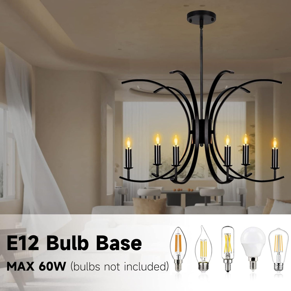 Black 6-Light Metal Chandelier B165906