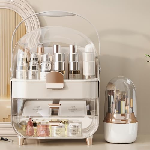 White 15" L×8.5"W×12"H Desktop Makeup Box with Drawers M58495