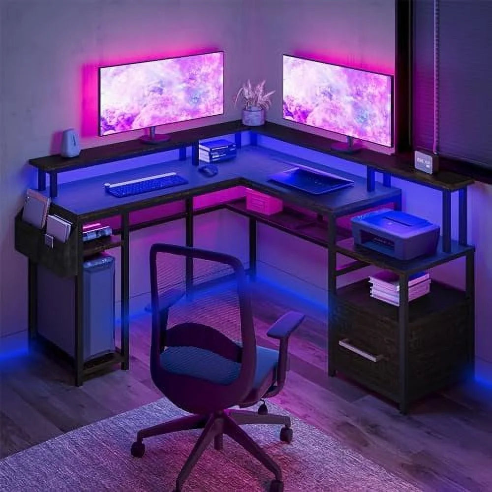 Computer Desk with Monitor Stand and File Cabinet B48997