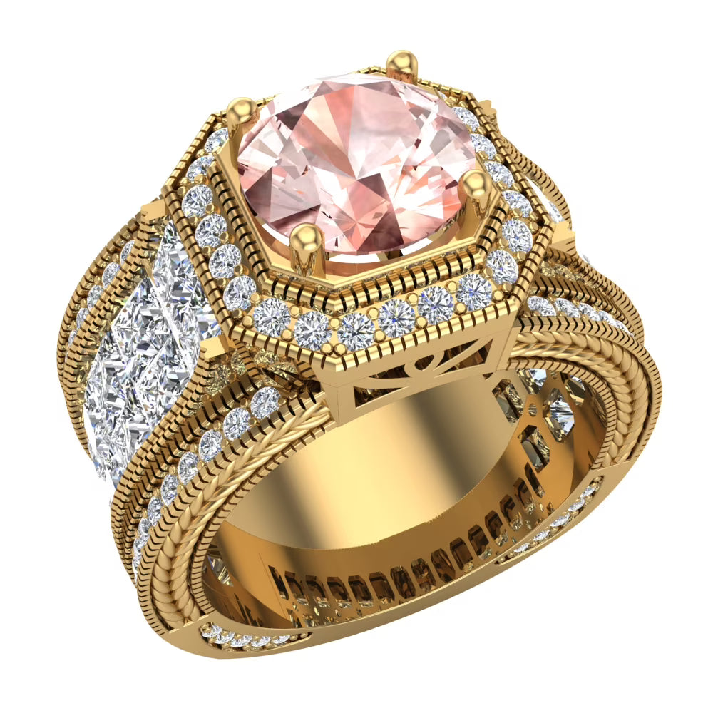 14K Gold Morganite Engagement Ring Halo 8.00 mm 6.85 carat J3216