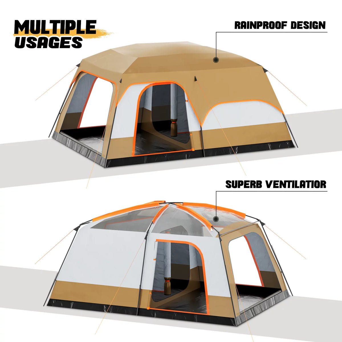Extra Large 5-8 Person Waterproof Double Layer Cabin Tent V502687