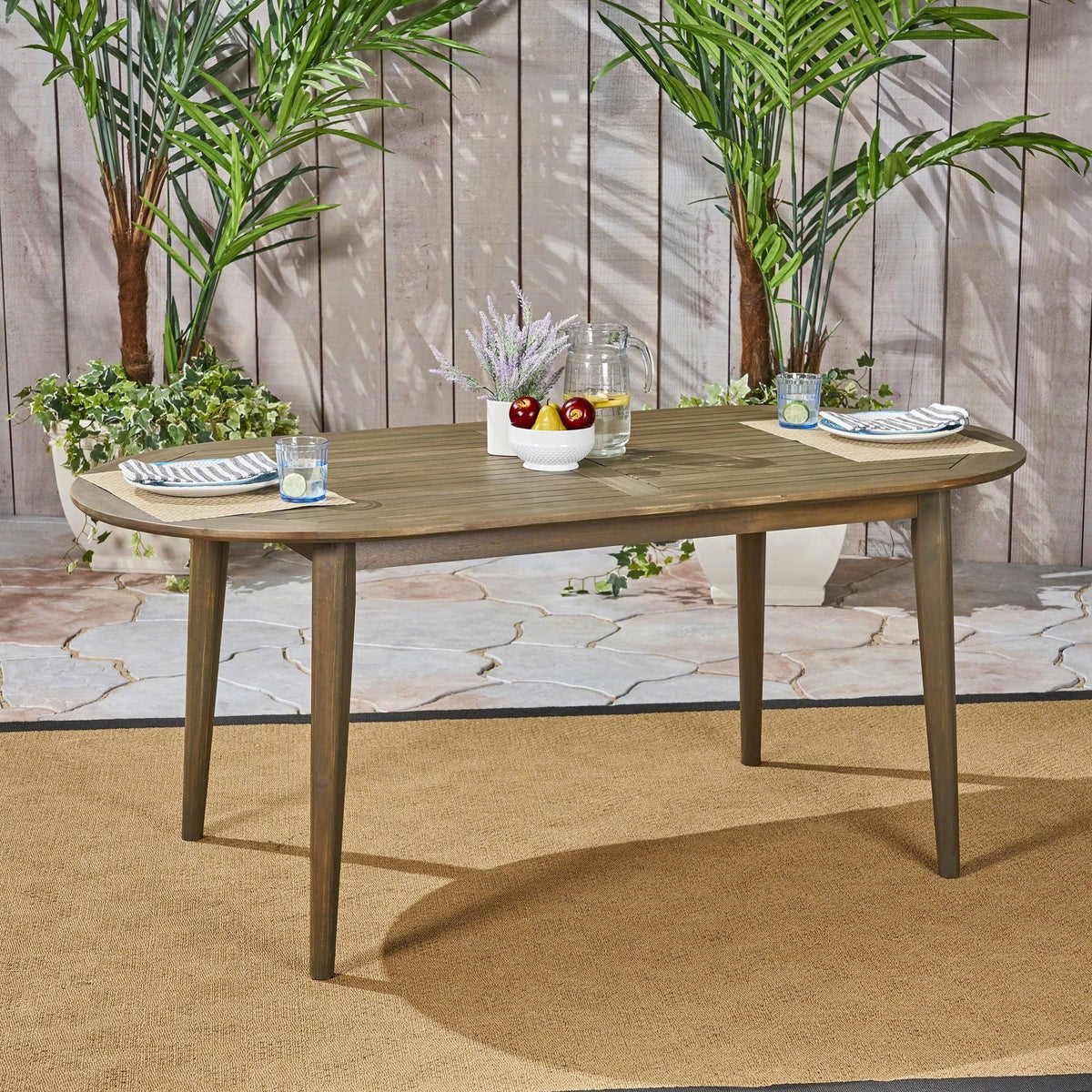 Teak Oval Acacia Wood Dining Table S92124