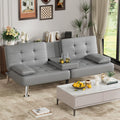 Grey Faux Leather Foldable Futon Sofa Bed with Removable Armrests I6308