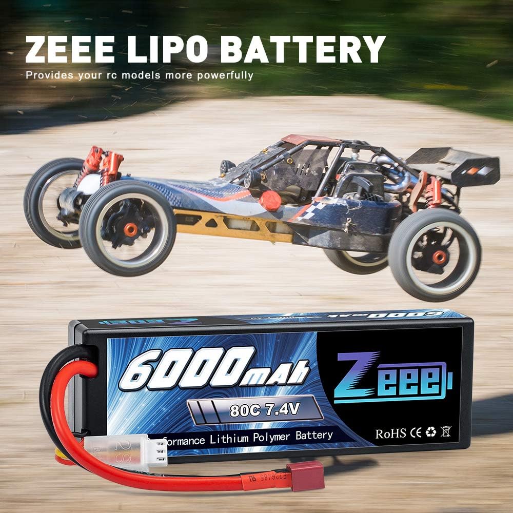 6000mAh 80C 2S 7.4V Hardcase Lipo Battery with Deans Connector (2 Pack) R573415