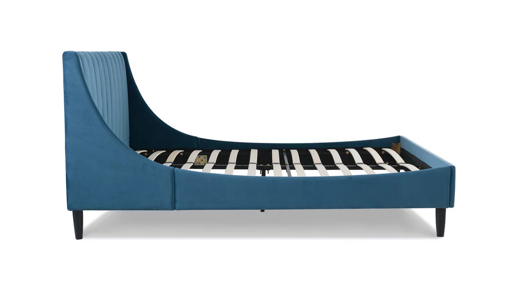 Queen Satin Teal Velvet Tufted Platform Bed E602092