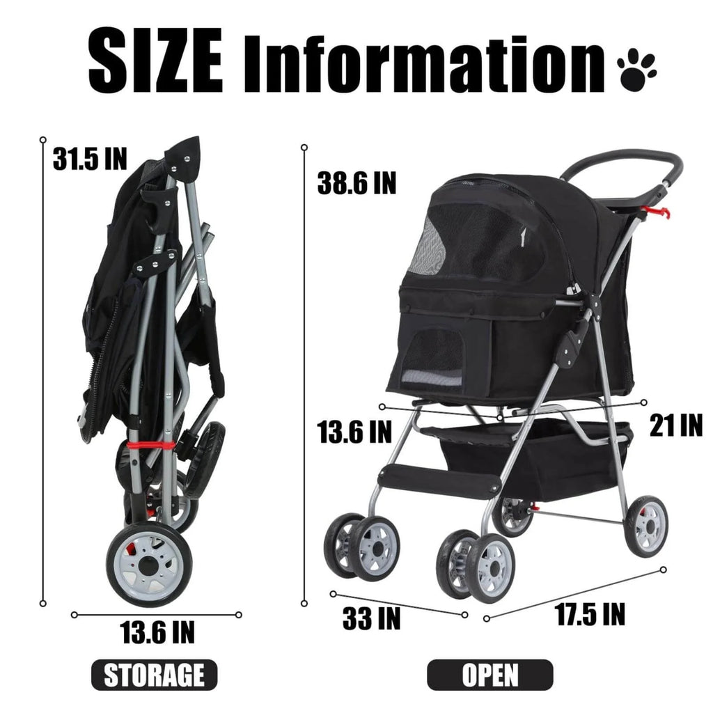 4 Wheels Foldable Pet Stroller with Storage Basket U735252