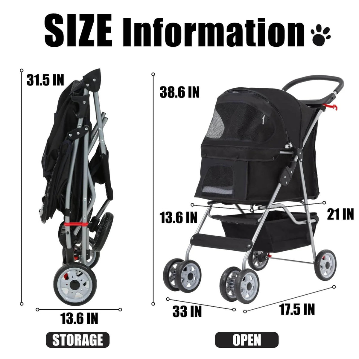 4 Wheels Foldable Pet Stroller with Storage Basket U735252