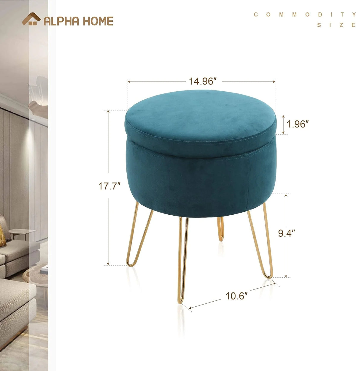 Green Velvet Round Storage Ottoman K384548