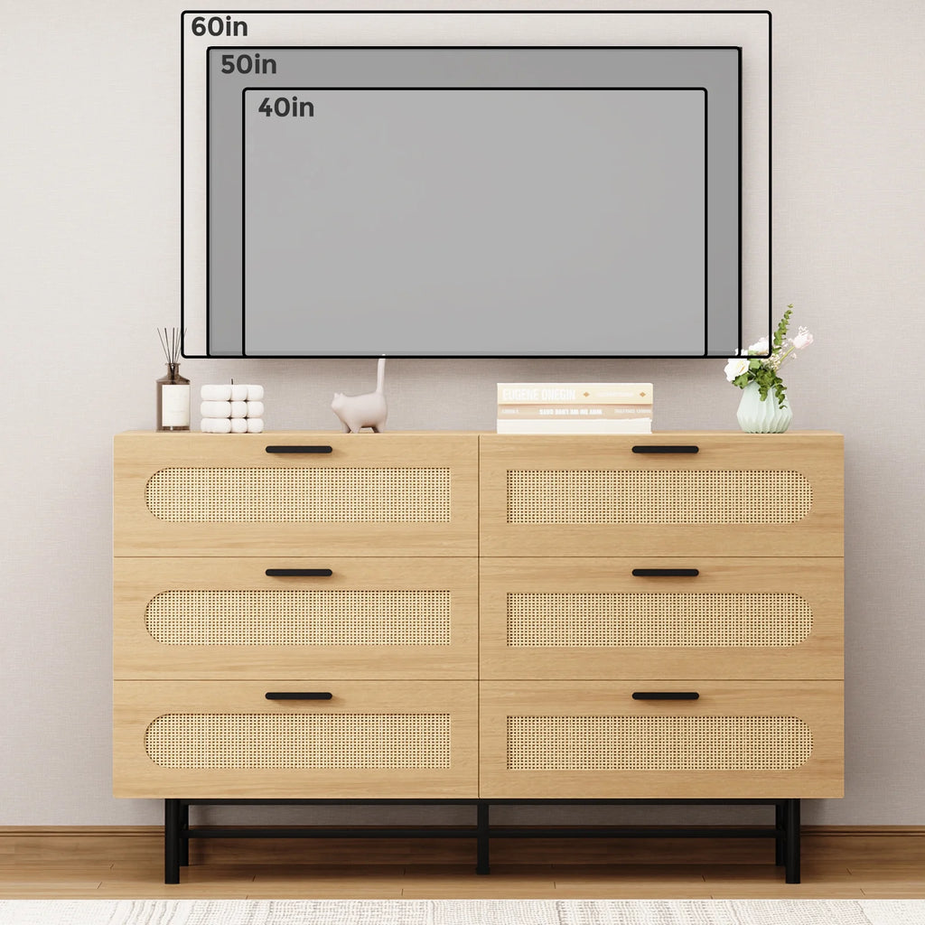 6 Drawer Natural Rattan Wood Dresser G9281