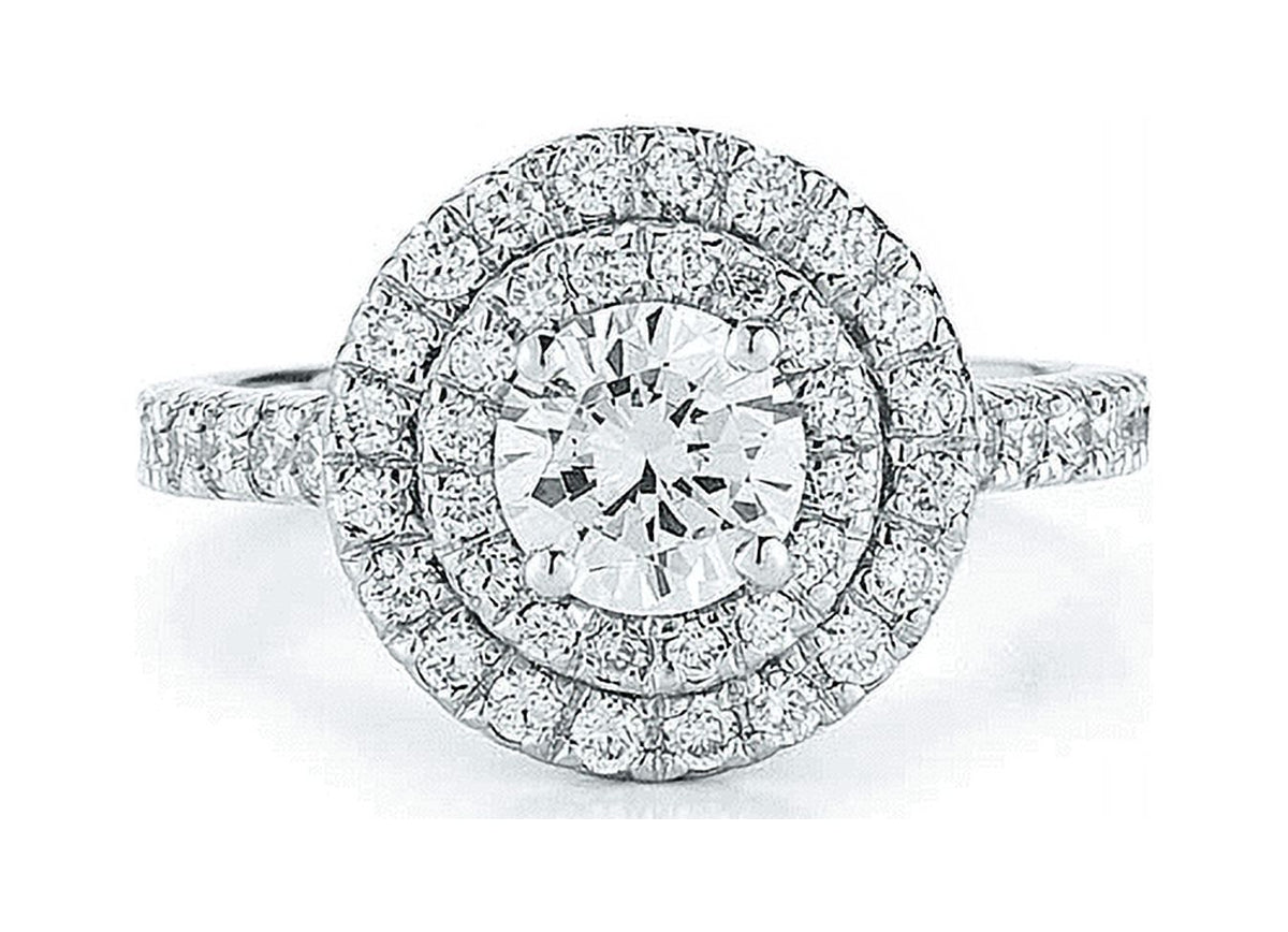 14k White Gold Double Halo Engagement Ring J605