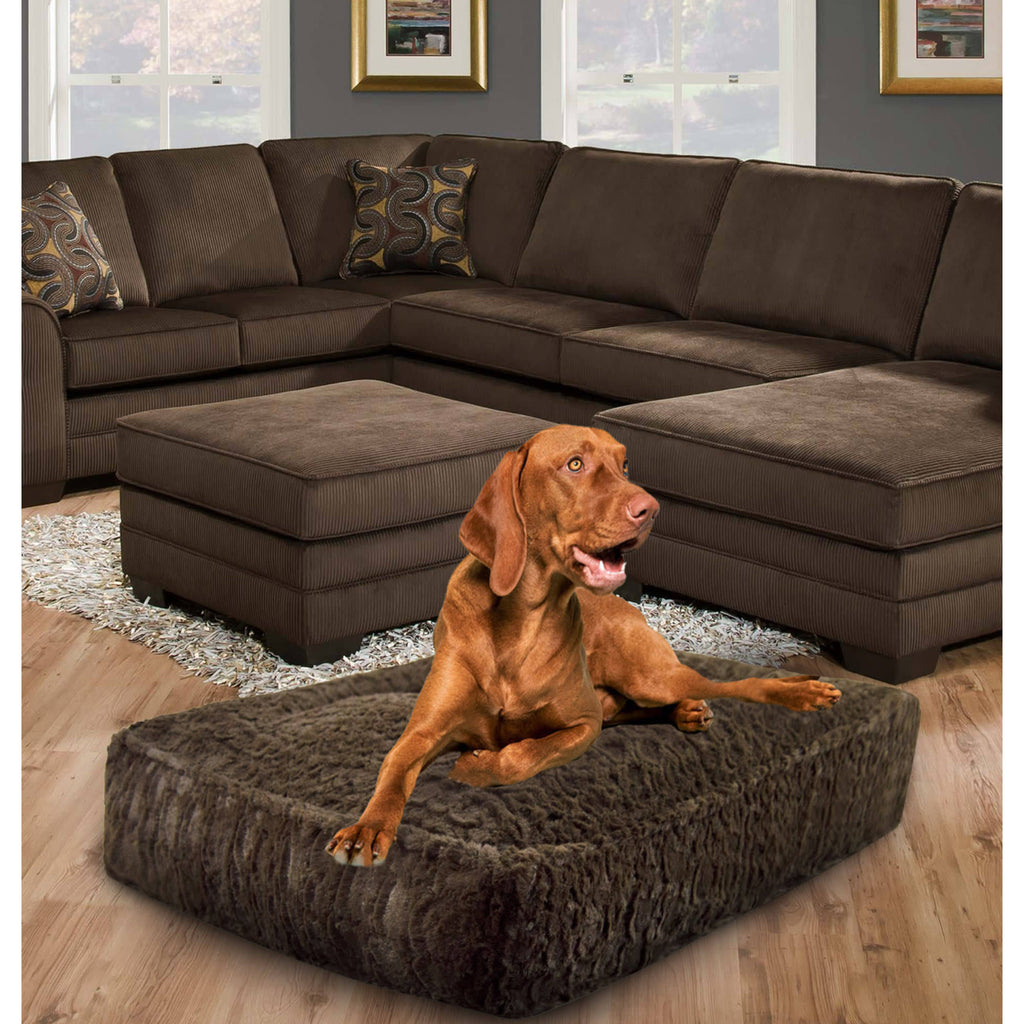 Faux Fur Rectangle Dog and Cat Bed, Serenity Brown, Medium X7794