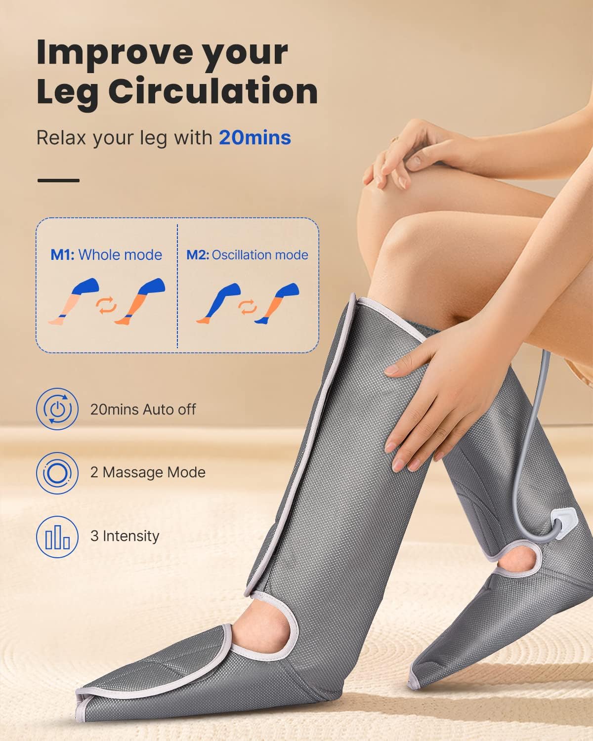 Leg Massager with Handheld Controller 3 Intensity 2 Modes Y67372