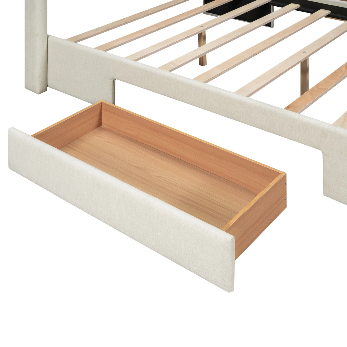 Beige Queen Size Upholstered Platform Bed with 3 Storage Drawers P915