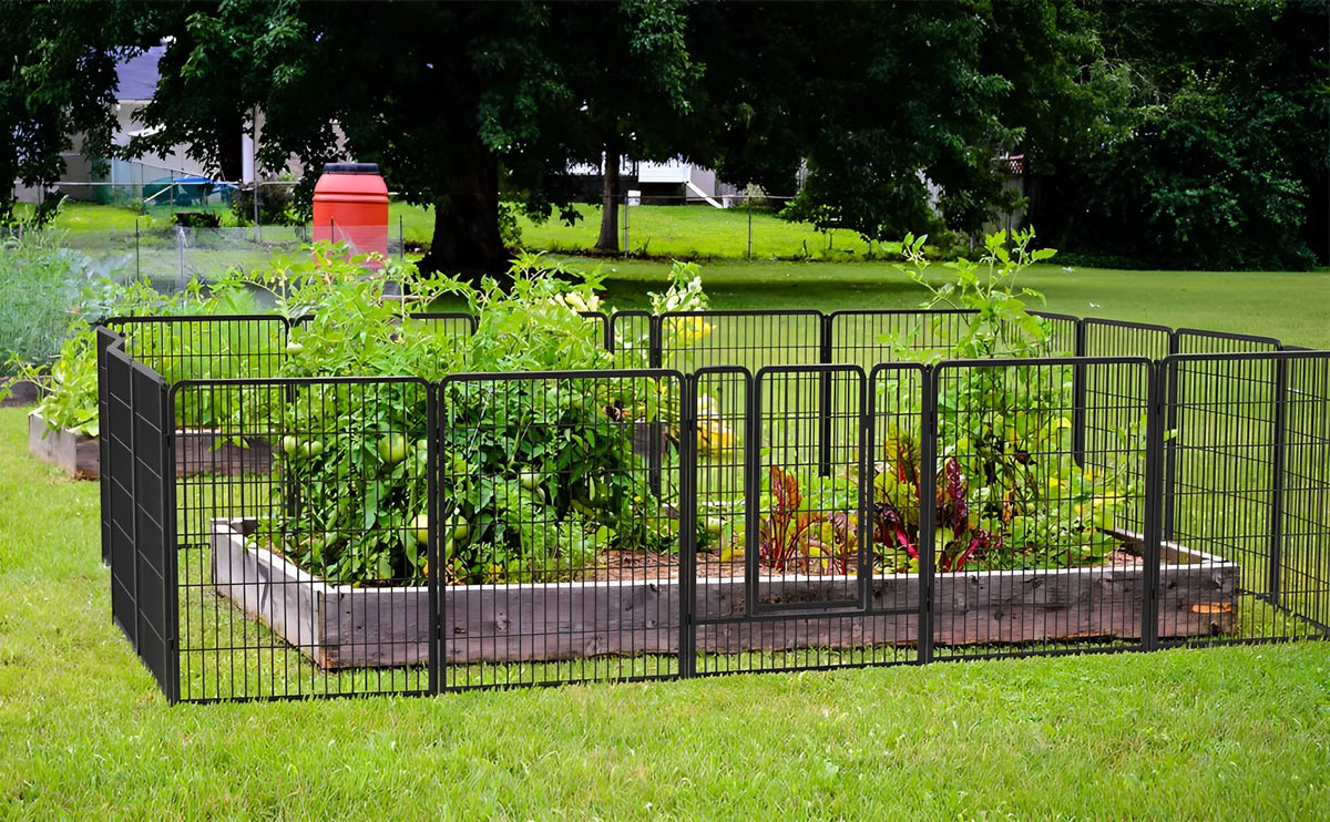32 Panels 72ft L×40in H Black Metal Garden Fence with 2 Gates Q425