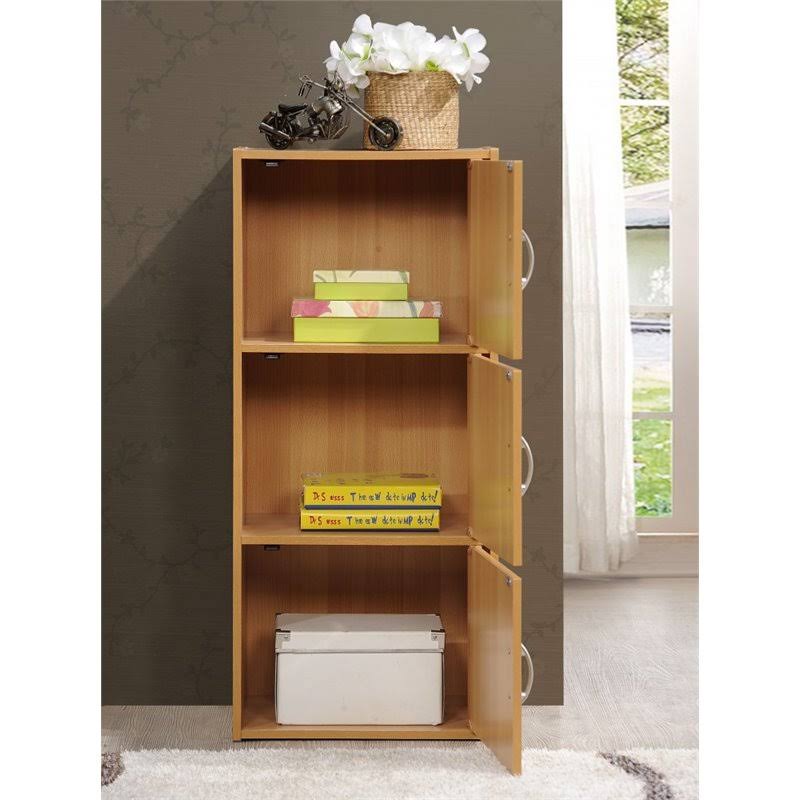 3 Shelf 3 Door Bookcase in Beech, Brown H14976