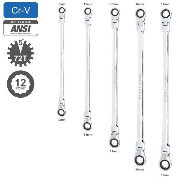 5 PC Metric Flexible Head Ratcheting Wrench Set Q4913